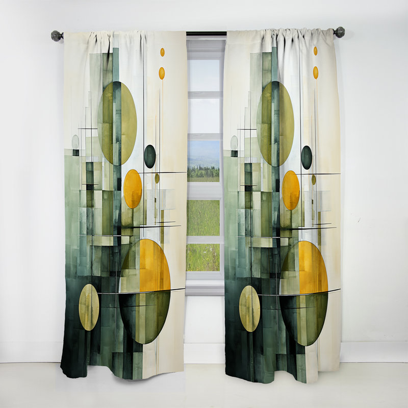 Olive Orbits Abstract Shapes I - Shapes Curtain - Blackout Abstract Curtain - 1 Panels, 52" W x 84" L