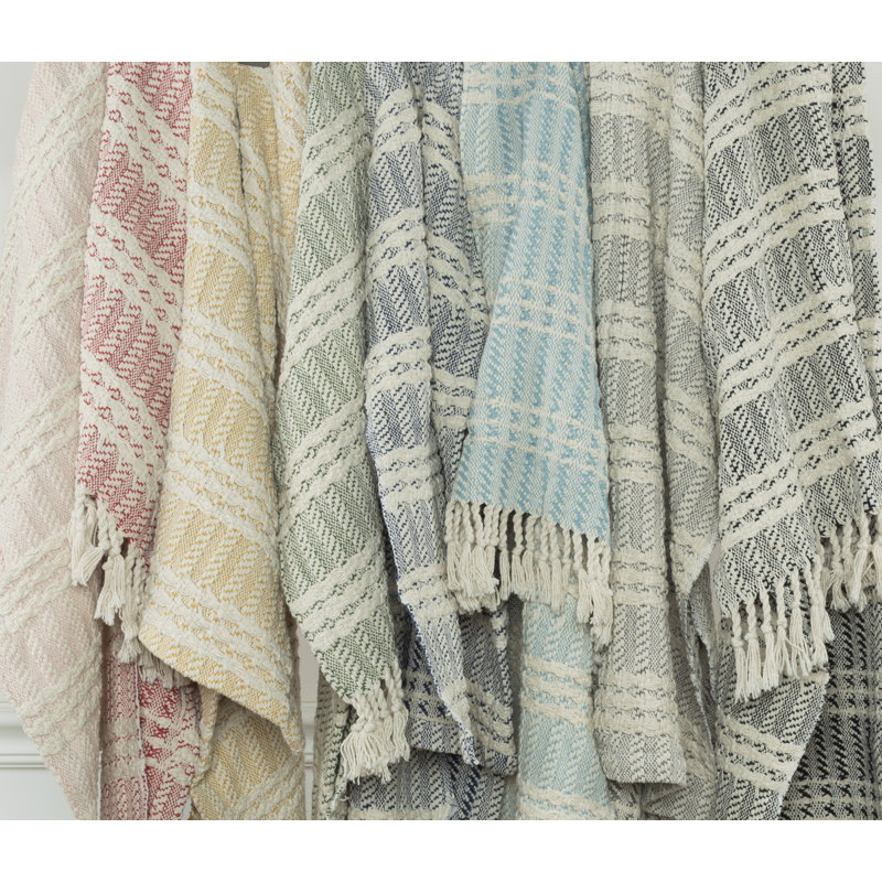 Hand-Loomed Black and Natural Cotton Striped Throw Blanket