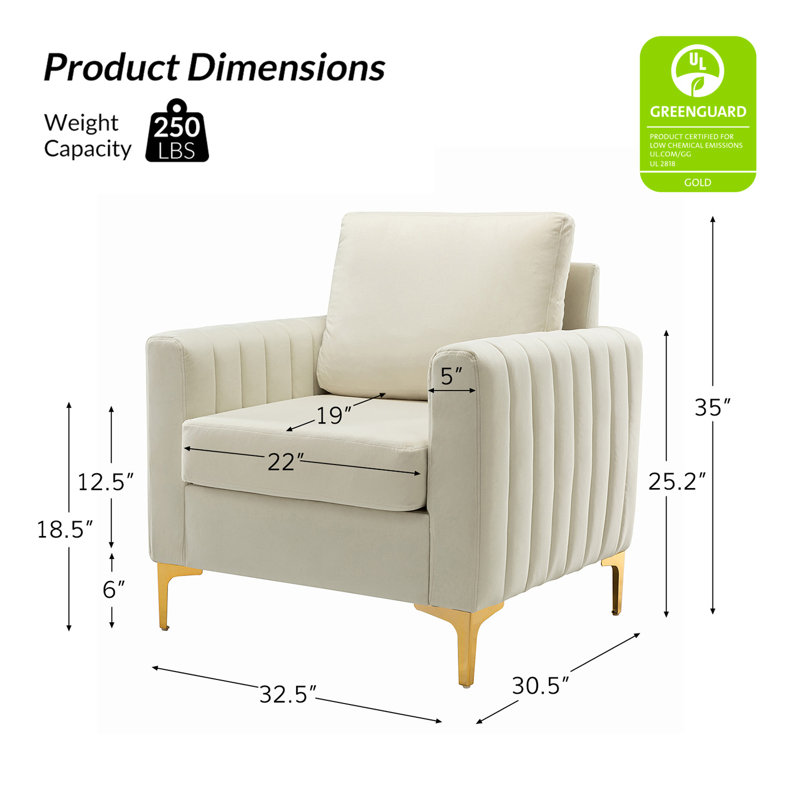 Fauteuil club en velours Gillette, Ivoire ivoire