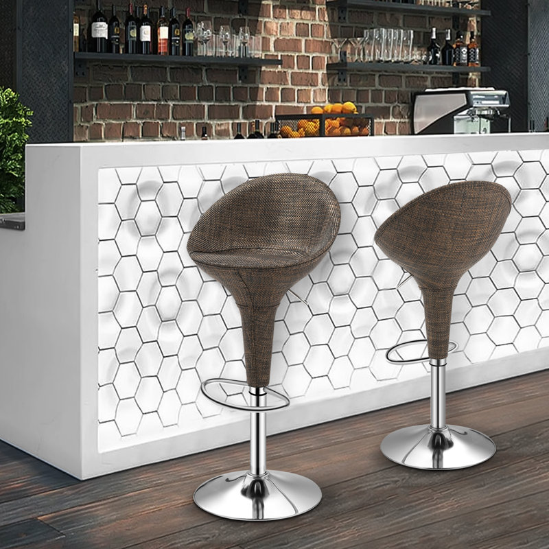 Brown Adjustable Swivel Metal and Rattan Bar Stools (Set of 2)