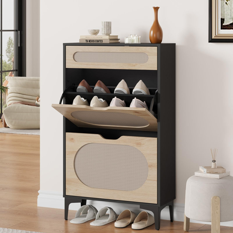 8 Pair Flip Down Shoe Storage, Black