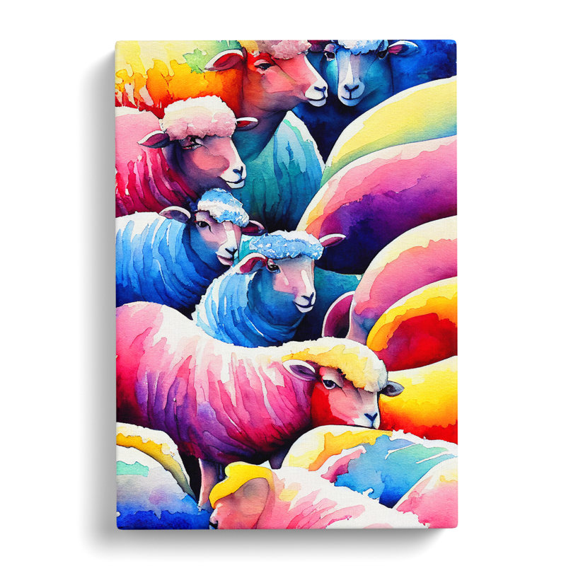 Watercolour Sheep No.3 - Wrapped Canvas, 50cm H x 35cm W x 3cm D