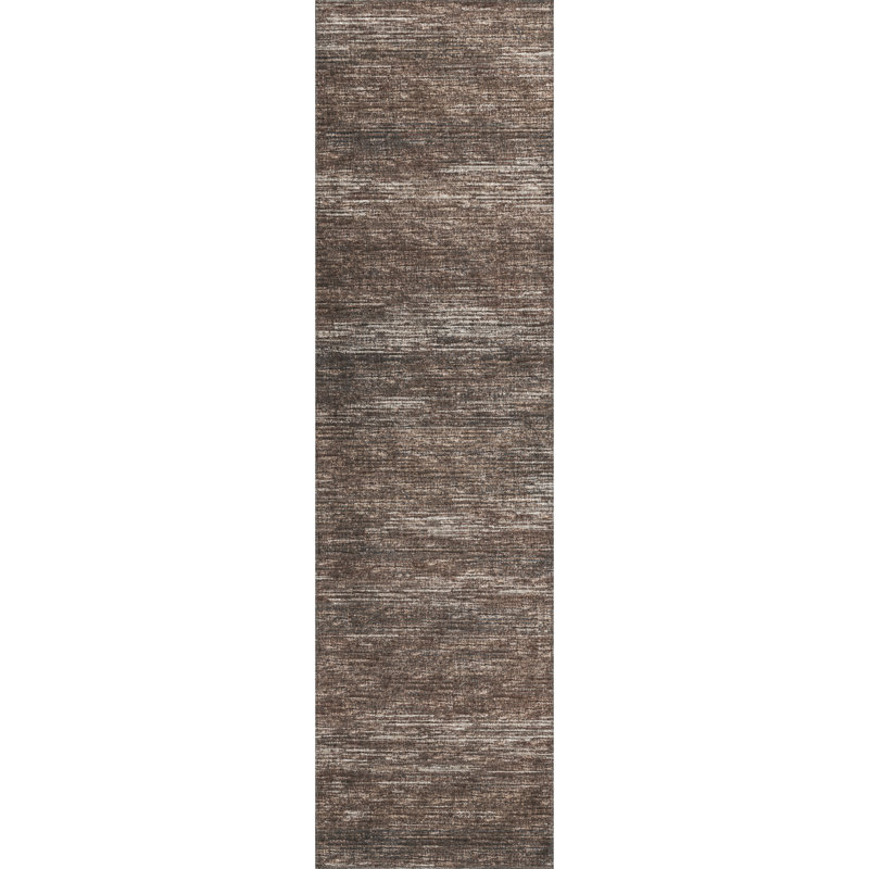 Tapis brun en polyester tissé à la machine Ehrhardt Nakamura, Tapis de couloir 2 pi 3 po x 7 pi 6 po