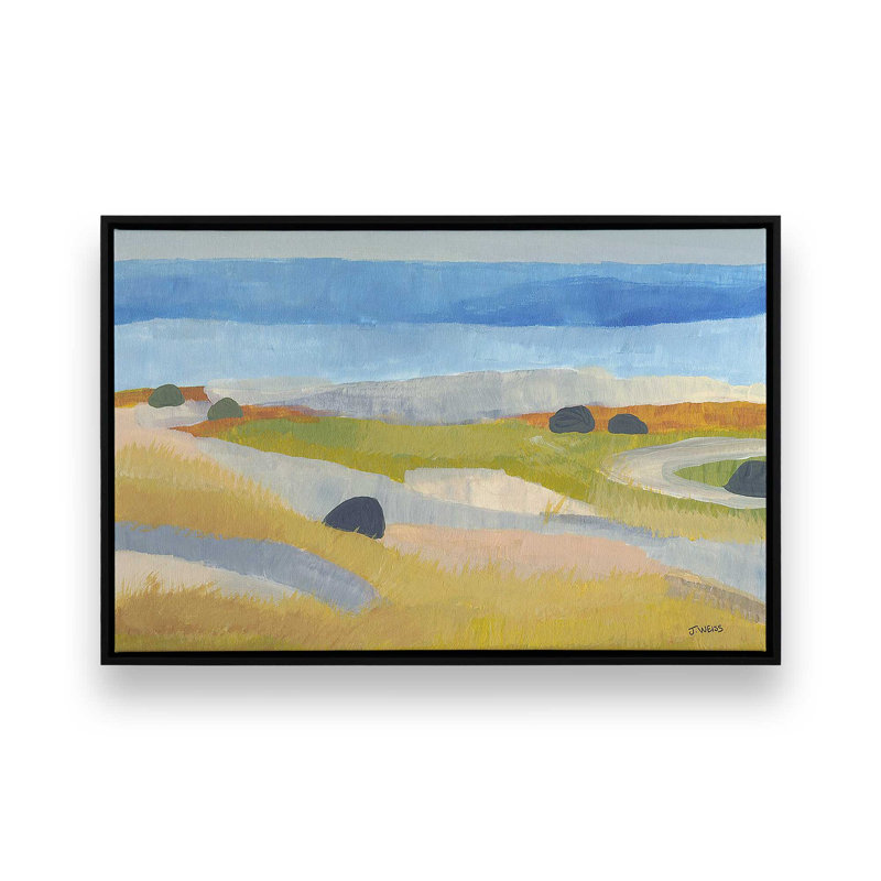 «Islandais Meadow Whimsy» sur toile par Jan Weiss, Cadre flottant noir satiné, H 14 po x l 20 po x P 1,75 po