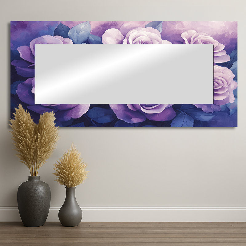 Purple Twilight Glow Of Rose Love Bloom - Roses Accent Wall Mirror - Printed On Metal, 28" x 60"