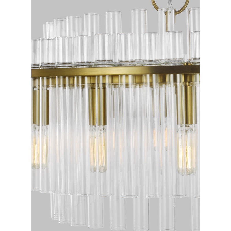 12 - Light Dimmable Drum Chandelier, Burnished Brass