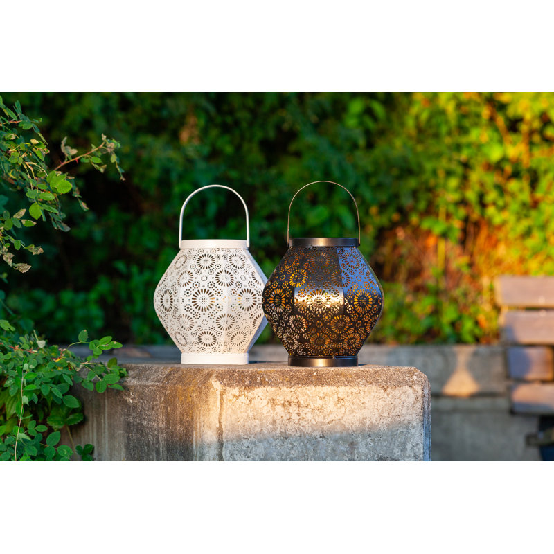 7.9'' White Punched Metal Solar Hanging Lantern