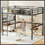 Lit mezzanine double en métal avec bureau, panier de rangement, horloge et port de charge, noir-131377746