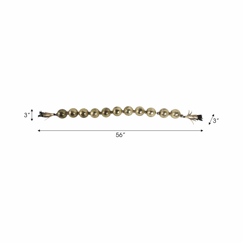 Decorative Glass Beads with Metal Accent and Leather Tassel for Home Decor - Elegant Garland for Table, Shelf, and Living Room Decoration - Gold