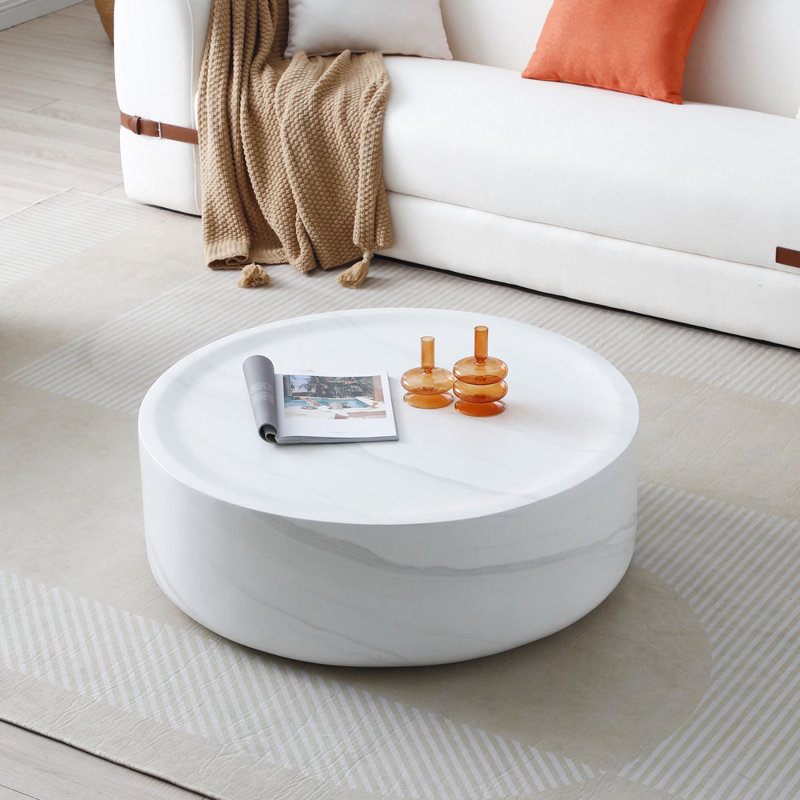 31.49'' Round Coffee Table,Sturdy Fibreglass Table For Living Room, No Need Assembly.