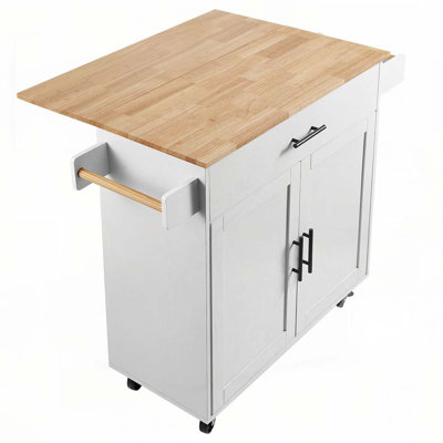 Kitchen Island Cart with Wood Top,35.4" Width Mobile Carts with Storage Cabinet, Rolling Kitchen Table with Spice Rack
