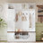 55" Farmhouse Hall Tree with Storage Bench, Adjustable Shelves & 6 Hooks, White-797887711