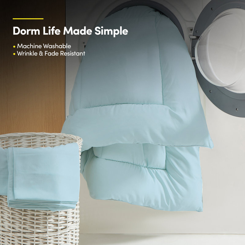 Ensemble de literie pour grand lit simple 7 pièces Campus Ready Dorm, édredon, oreillers et draps, Turquoise