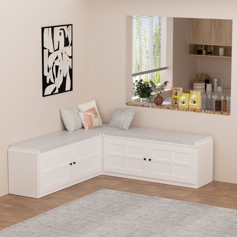 L-Shape Storage Bench With Cushion, With Storage Space For Entryway For Dining Room, Kitchen, Entryway