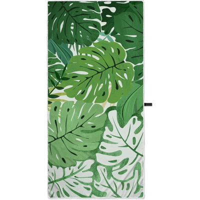 Tropical Leaves Beach Towel Green Personalized Microfiber Towel Swimming Pool Travel Accessories for Adults 31.5" x 63"