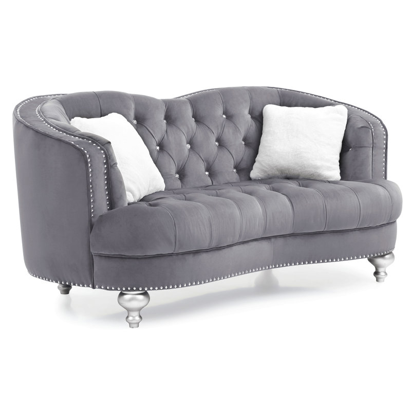 Charmante causeuse grise avec accoudoirs encastrés, Gris
