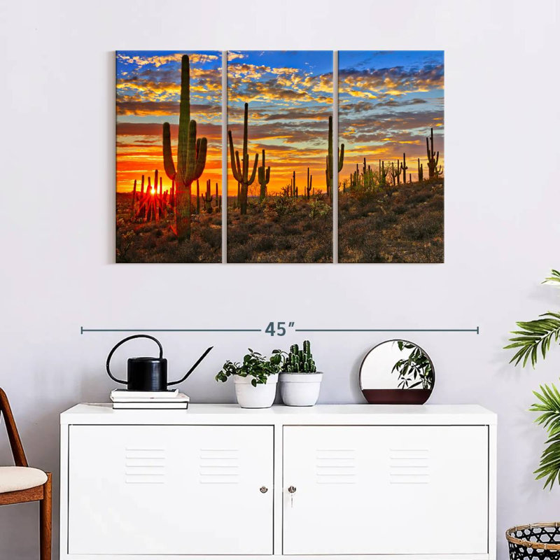 " Sunset Cactus " 3 - Pieces, 24" H x 38" W x 1.25" D
