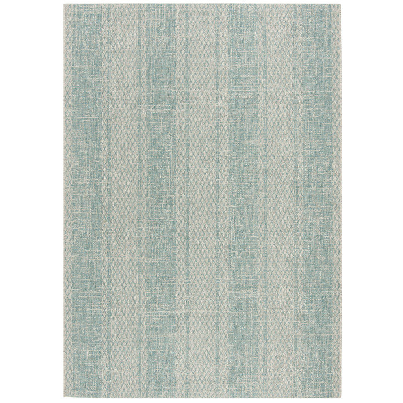 Atwells Hooked Light Grey/Aqua Indoor/Outdoor Rug, Rectangle 79 x 152 cm