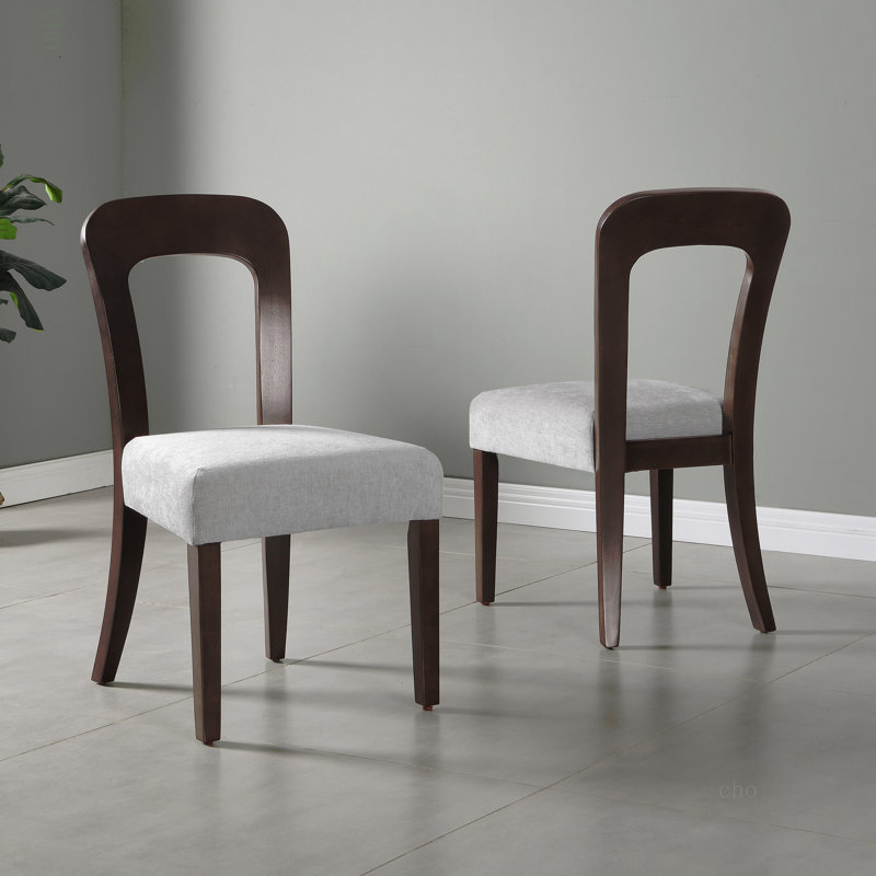 Ensemble de 2 chaises de salle à manger rembourrées avec pieds en bois d'hévéa massif, capacité de poids de 330 lb, Gris
