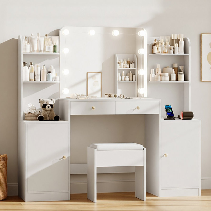 Ensemble de meuble-lavabo moderne l 53 po avec 2 tiroirs, 2 armoires, miroir lumineux à DEL et prises de courant Turinel