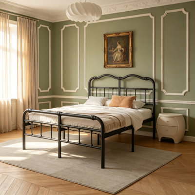 Base de lit plateforme en métal 18 po avec tête et pied de lit, support de lattes en acier robuste, aucun sommier requis, rangement sous le lit