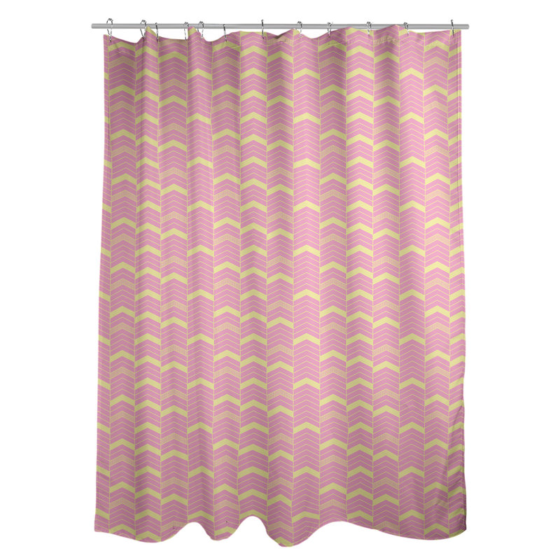 Rideau de douche simple à chevrons, Rose / Jaune