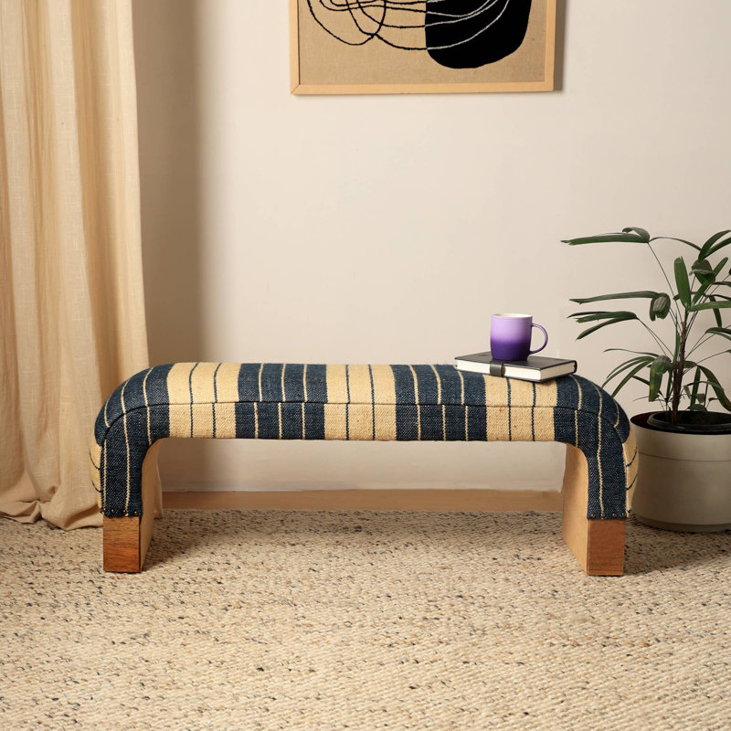 Linen Blend Upholstered Bench