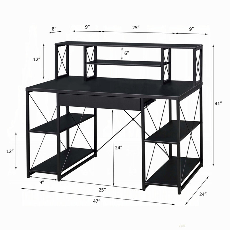Writing Desk With One Drawer And 8 Open Compartment(Desk), Black, 40.96" H x 46.96" W x 24.03" D