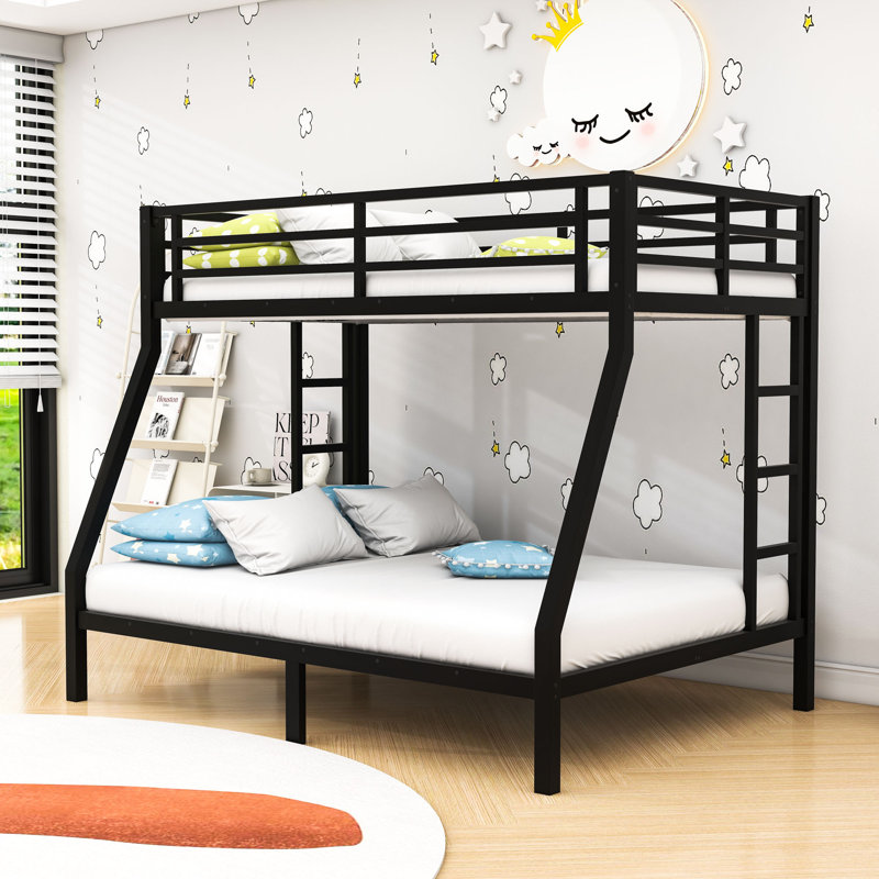 Metal Frame Bunk Bed With Slats And Ladder, Twin Over Full, Black