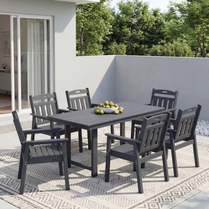 Rectangular 7-Pieces HDPE Outdoor Dining Set All-Weather