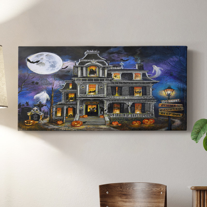 Haunted Mansion Moonlight - Toile tendue avec châssis - Prêt à accrocher, H 16 po x l 32 po