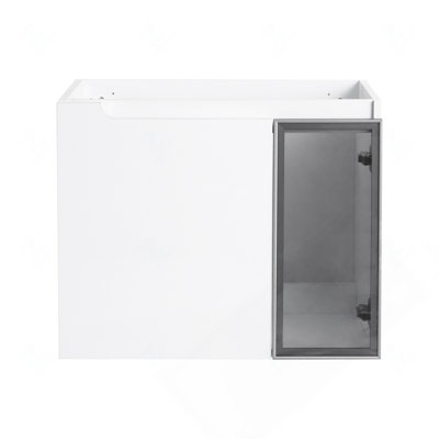 Meuble-lavabo mural de 61 cm (24 po) en contreplaqué blanc lustré avec portes à accents en verre gris (lavabo non inclus)