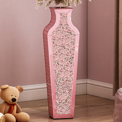 Crystal Pink Glass Floor Vase
