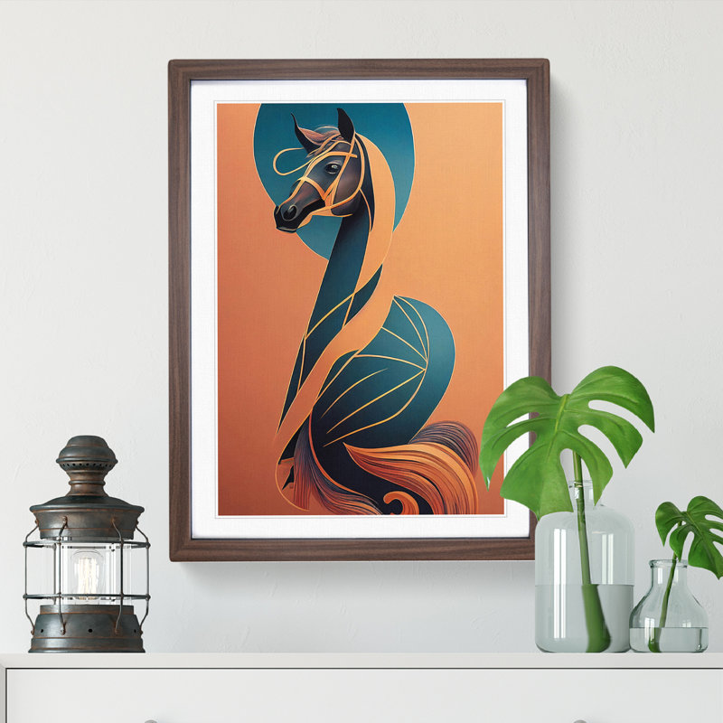XV1022-789X Art Nouveau Horse No.3 - Single Picture Frame Print, 34cm H x 25cm W, Brown