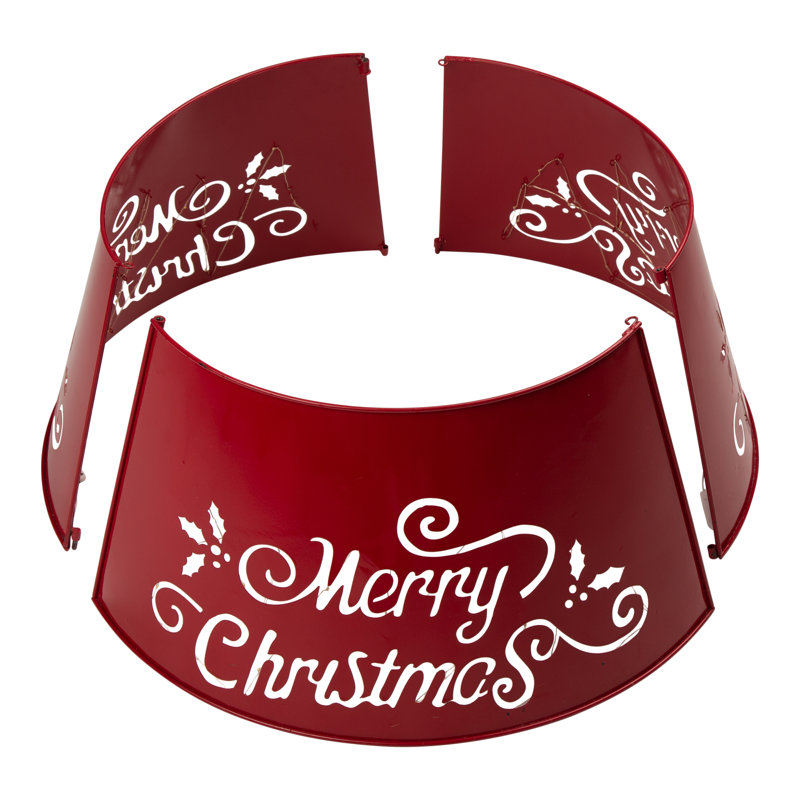 Red Metal Merry Christmas Tree Collar with Lights