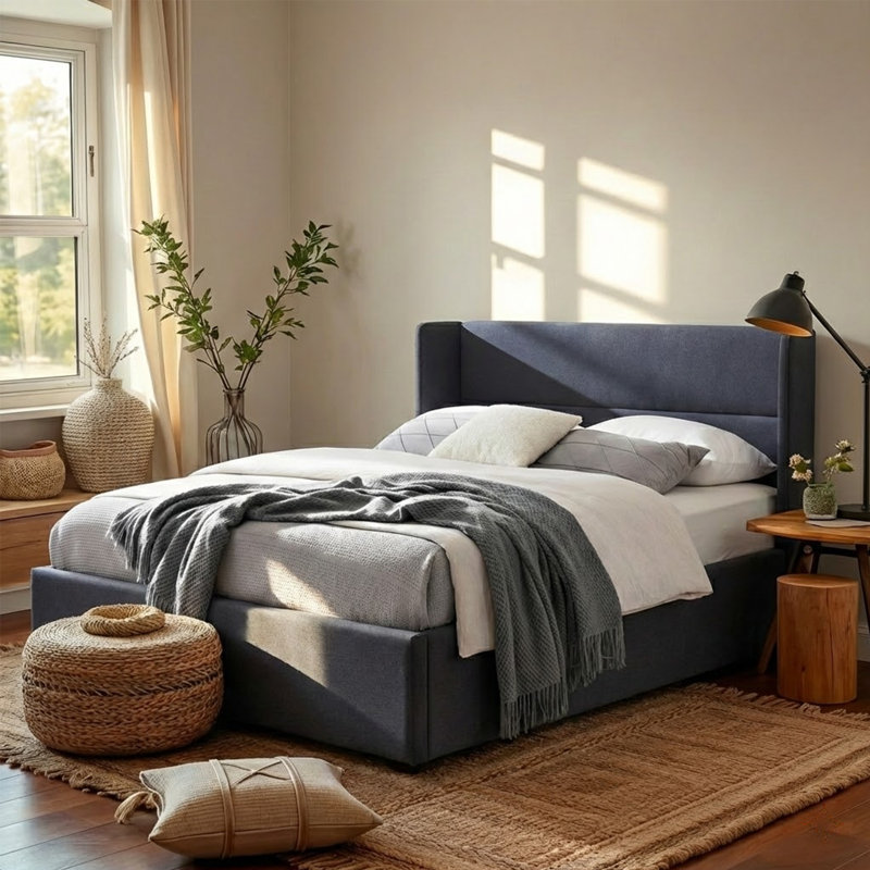 Lit plateforme tapissier avec rangement Gaillarde, Grand, Gris foncé