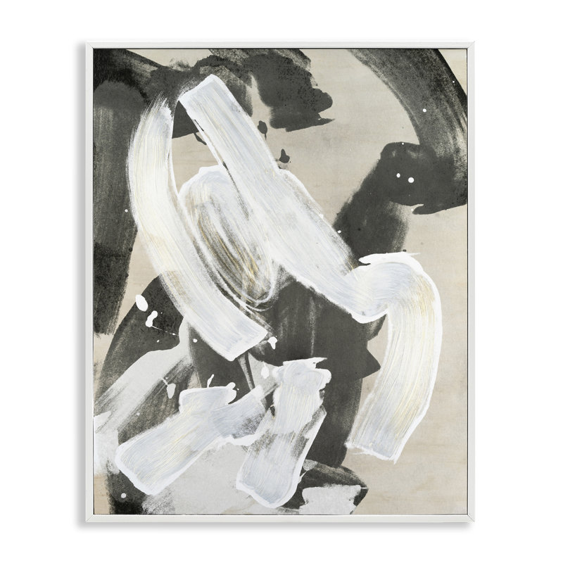 Peinture chaotique blanche par estampe numérique par Joris Hoefnagel, Estampe numérique encadrée blanc bord de mer