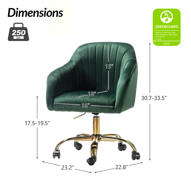 Chaise de travail en velours Adan, Velours vert