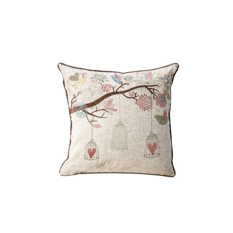 Embroidered Feather Throw Pillow