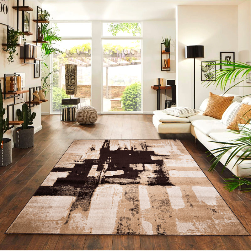 Abstract Area Rug, Brown, Rectangle 200 x 290 cm