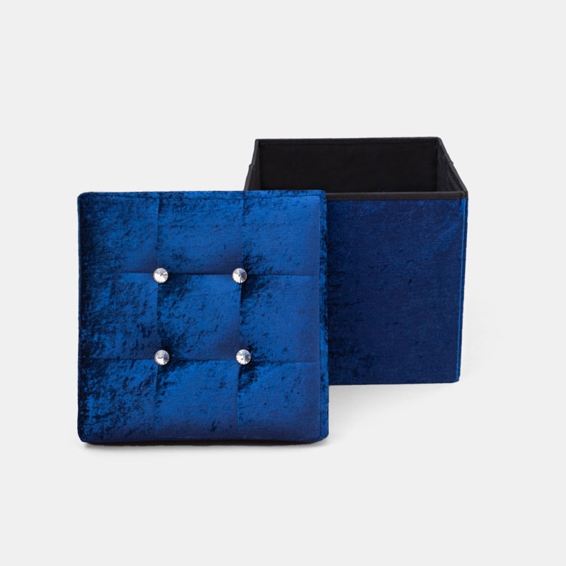 38 CRUSHED VELVET STORAGE BOX, Navy, 38cm H x 40cm W x 6cm D