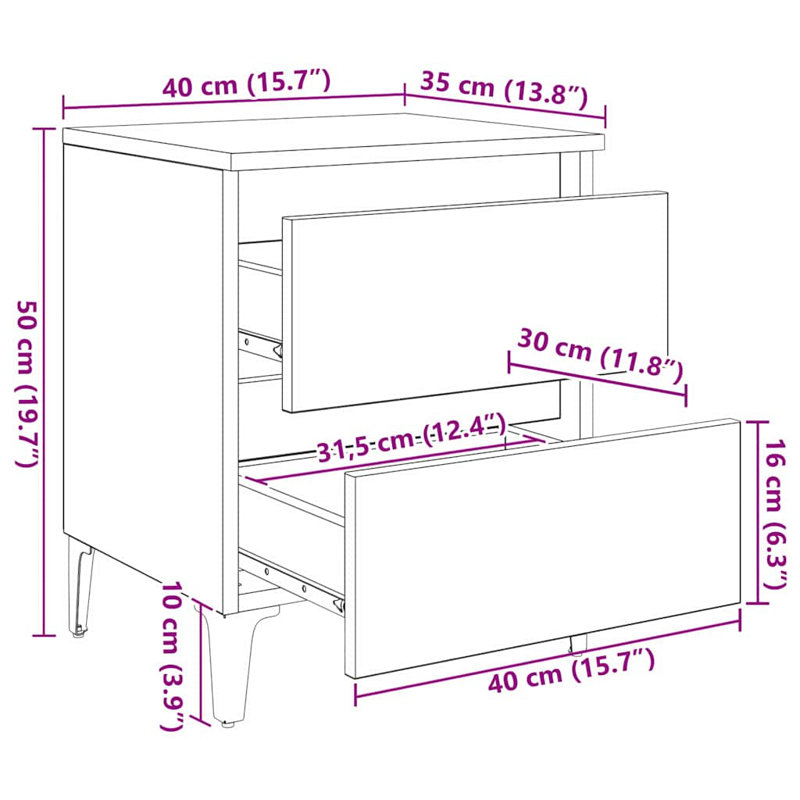 Bedside Cabinet 40 X 35 X 50 Cm Engineered Wood, Black Oak
