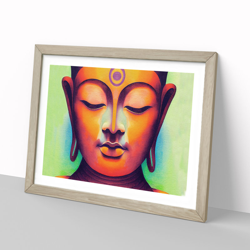 Watercolour Buddha Vol.1 - Print, 25cm H x 34cm W x 2cm D, Oak Framed