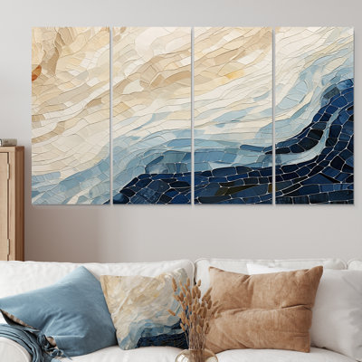 «Abstract Breaking Waves Blue» - Art mural abstrait 4 pièces