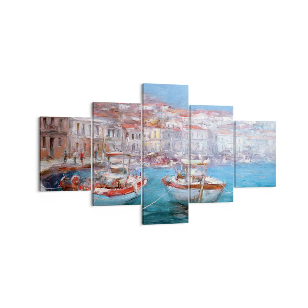 5-tlg. Leinwandbilder-Set Oil Boats Greece