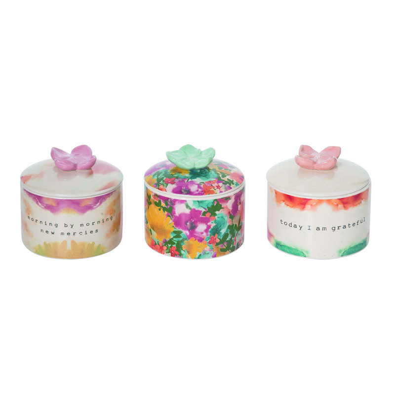  Ceramic Lidded Boxes Set of 3 Spring Home Decorations