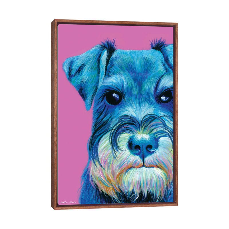 Schnauzer On Pink by Kirstin Wood - Painting on Canvas, Classic Brown Wood Framed Canvas, 101.6 cm H x 66.04 cm W