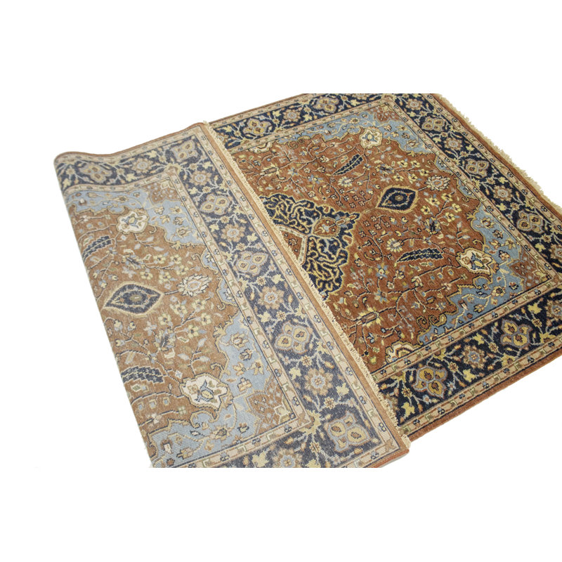 Tapis traditionnel traditionnel Indo Heriz Serapi en rouille / bleu marine / vert, Rectangle 4 pi 11 po x 7 pi 11 po