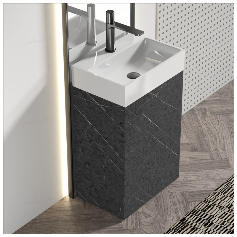 Meuble-lavabo autoportant de 20 po avec lavabo en céramique, Noir