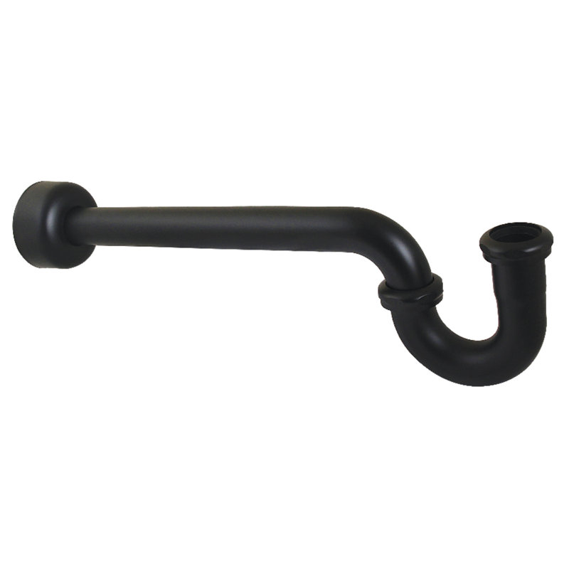 Kingston Brass Trimscape 1-1/4 Inch Decor P-Trap with High Box Flange, 18 Inch Length, 18 Gauge, Matte Black
